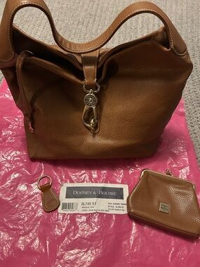 Dooney & Bourke Saddle Tan Pebble Leather Shoulder Bag with Coin Purse